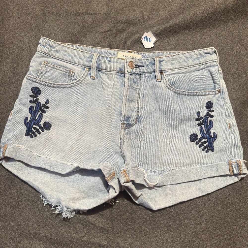 PacSun Womens Shorts Size 27 Light Blue Denim Jeans Girlfriend Cactus Flowers